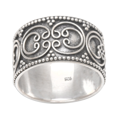 Sterling silver band ring, 'Opulent Swirl' - Artisan Crafted Sterling Silver Band Ring