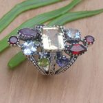 Multi-gemstone cocktail ring, 'All-Night Party' - Citrine and Amethyst Cocktail Ring from Bali