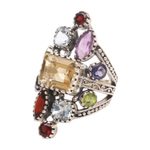 Multi-gemstone cocktail ring, 'All-Night Party' - Citrine and Amethyst Cocktail Ring from Bali