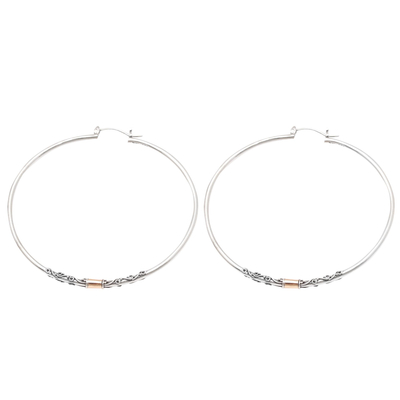 Gold-accented hoop earrings, 'Cold and Hot' - Gold-Accented Sterling Silver Hoop Earrings