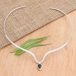 Onyx pendant necklace, 'Uptown Girl' - Handmade Onyx and Sterling Silver Pendant Necklace