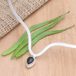 Onyx pendant necklace, 'Uptown Girl' - Handmade Onyx and Sterling Silver Pendant Necklace