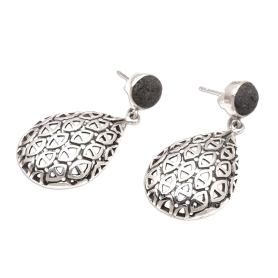 Lava stone dangle earrings, 'Lava Droplets' - Lava Stone and Sterling Silver Dangle Earrings