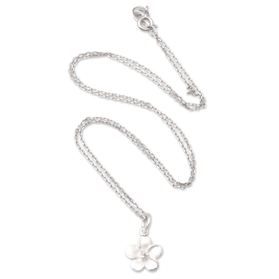 Cubic zirconia pendant necklace, 'Eternal Frangipani' - Cubic Zirconia Frangipani Pendant Necklace