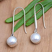 Cultured pearl dangle earrings, 'Embrace Yourself' - Cultured Mabe Pearl and Sterling Silver Dangle Earrings