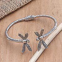 Sterling silver cuff bracelet, 'Mindful Dragonfly'
