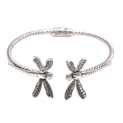 Sterling silver cuff bracelet, 'Mindful Dragonfly' - Sterling Silver Cuff Bracelet with Dragonfly Motif