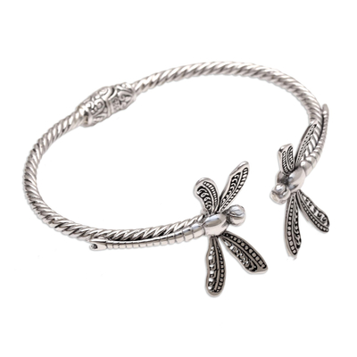 Sterling silver cuff bracelet, 'Mindful Dragonfly' - Sterling Silver Cuff Bracelet with Dragonfly Motif