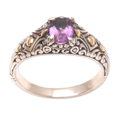 Gold-accented amethyst single stone ring, 'Curious Invention' - Gold-Accented Amethyst Single Stone Ring