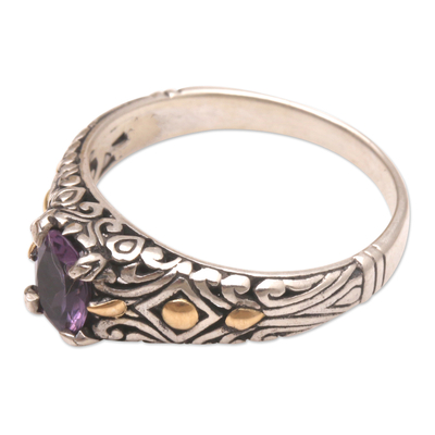 Gold-accented amethyst single stone ring, 'Curious Invention' - Gold-Accented Amethyst Single Stone Ring