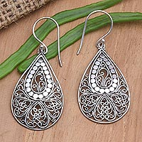 Sterling silver dangle earrings, 'Gossamer Swirl' - Hand Crafted Sterling Silver Dangle Earrings