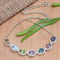 Multi-gemstone pendant necklace, 'Ice Rainbow'
