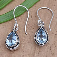 Blue topaz dangle earrings, 'Icy Sparkle'