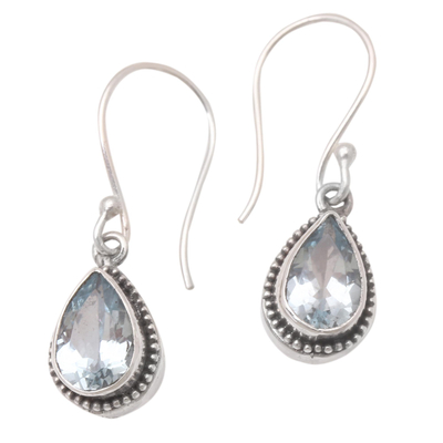 Blue topaz dangle earrings, 'Icy Sparkle' - Hand Made Blue Topaz Dangle Earrings