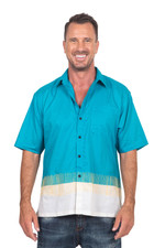Men's embroidered cotton shirt, 'Floating Bridge' - Men's Embroidered Turquoise Cotton Shirt