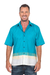 Camisa hombre algodón bordado - Camisa de hombre de algodón turquesa bordada