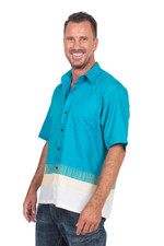 Men's embroidered cotton shirt, 'Floating Bridge' - Men's Embroidered Turquoise Cotton Shirt