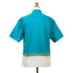 Men's embroidered cotton shirt, 'Floating Bridge' - Men's Embroidered Turquoise Cotton Shirt