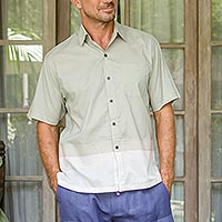 Besticktes Herren-Baumwollhemd, „Fresh Start“ – Besticktes Kurzarm-Baumwollhemd für Herren