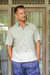 Men's embroidered cotton shirt, 'Fresh Start' - Men's Embroidered Short-Sleeve Cotton Shirt