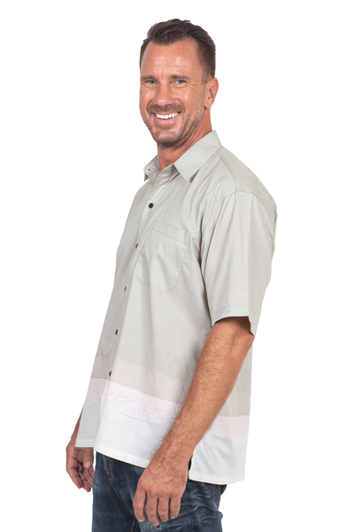 Herrenhemd aus bestickter Baumwolle - Herren-Kurzarm-Baumwollhemd mit Stickerei