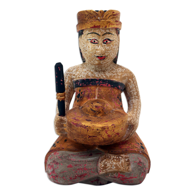 Wood statuette, 'Rhythmic Kempul' - Albesia Wood Statuette with Music Motif