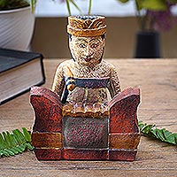 Wood statuette, 'Melodic Gangsa' - Hand-Painted Albesia Wood Statuette