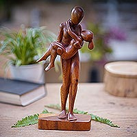 Wood sculpture, 'Hug Me Tight' - Family-Themed Suar Wood Sculpture from Bali