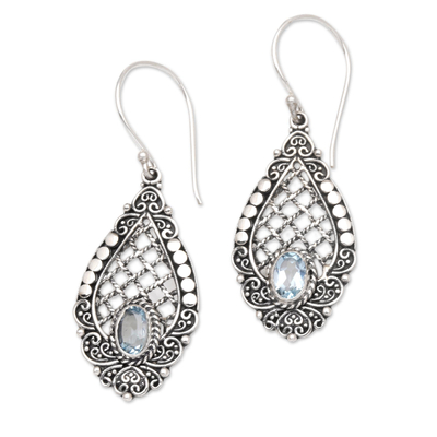 Hand Crafted Blue Topaz and Dangle Earrings