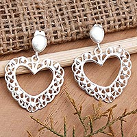 Sterling silver dangle earrings, 'Hearts of Lace' - Artisan Crafted Sterling Silver Earrings