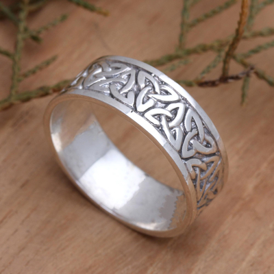 Men's sterling silver band ring, 'Celtic Knot' - Men's Handmade Sterling Silver Band Ring