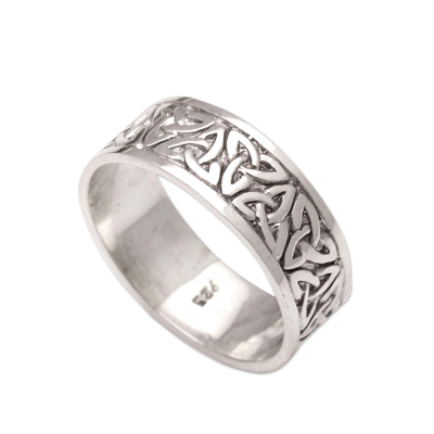 Men's sterling silver band ring, 'Celtic Knot' - Men's Handmade Sterling Silver Band Ring
