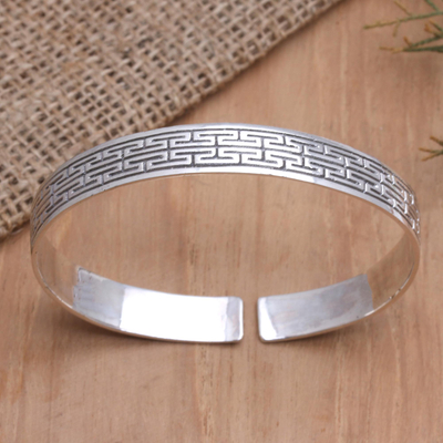 Sterling silver cuff bracelet, 'Let's Get Lost' - Hand Crafted Sterling Silver Cuff Bracelet