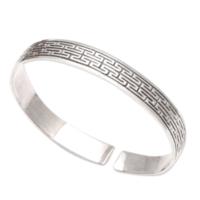 Sterling silver cuff bracelet, 'Let's Get Lost' - Hand Crafted Sterling Silver Cuff Bracelet