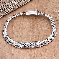 Men's sterling silver pendant bracelet, 'Returned Boomerang' - Men's Hand Made Sterling Silver Pendant Bracelet