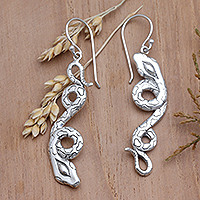 Sterling silver dangle earrings, 'Boa's Breakfast'