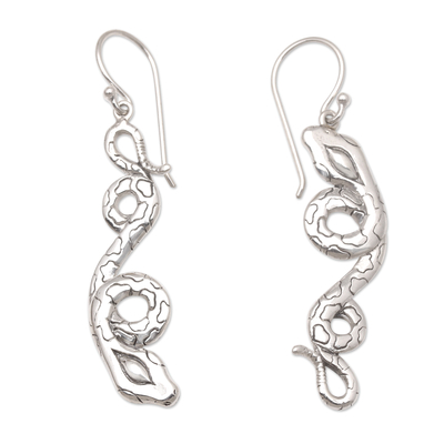 Sterling silver dangle earrings, 'Boa's Breakfast' - Sterling Silver Dangle Earrings with Snake Motif