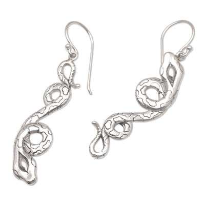 Sterling silver dangle earrings, 'Boa's Breakfast' - Sterling Silver Dangle Earrings with Snake Motif