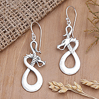 Sterling silver dangle earrings, 'Fortune Hunter' - Sterling Silver Dangle Earrings with Dragon Motif
