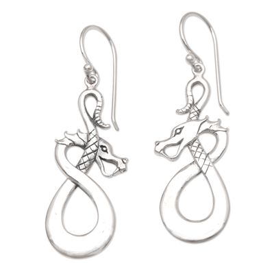 Sterling silver dangle earrings, 'Fortune Hunter' - Sterling Silver Dangle Earrings with Dragon Motif