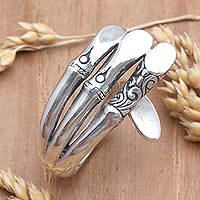 Men's sterling silver cocktail ring, 'Three Branches' - Men's Sterling Silver Balinese Cocktail Ring