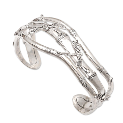 Sterling silver cuff bracelet, 'Dragonfly's Playground' - Artisan Crafted Sterling Silver Cuff Bracelet