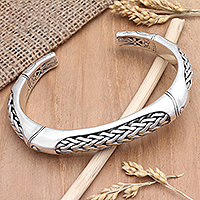 Men's Handcrafted Sterling Silver Cuff Bracelet from Bali,'Strong Side'