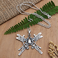 Men's sterling silver pendant necklace, 'Emperor of the Garden' - Men's Sterling Silver Pendant Necklace with Dragonfly Motif