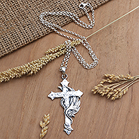 Men's sterling silver pendant necklace, 'Faithfully Yours'
