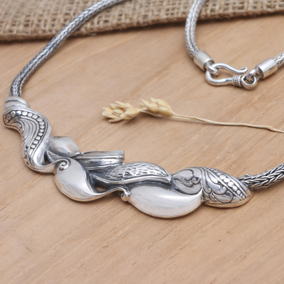 Sterling silver pendant necklace, 'With Gratitude' - Sterling Silver Pendant Necklace with Leaf Motif