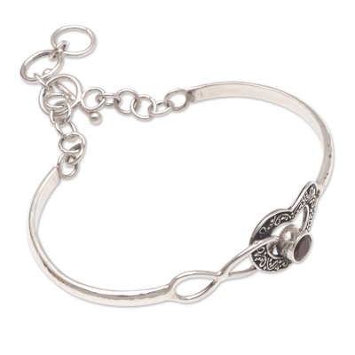 Garnet pendant bracelet, 'Peaceful Touch' - Garnet Pendant Bracelet with Heart Motif