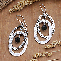 Onyx dangle earrings, 'Dark Glory' - Handmade Onyx and Sterling Silver Dangle Earrings