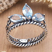 Blue Topaz and Sterling Silver Cocktail Ring from Bali,'Queen of Heaven'