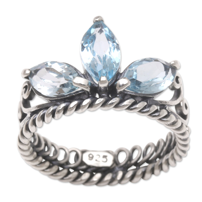 Blue topaz cocktail ring, 'Queen of Heaven' - Blue Topaz and Sterling Silver Cocktail Ring from Bali